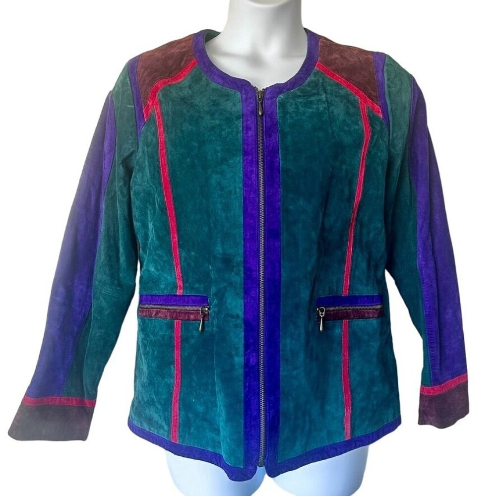 Vintage Linea By Louis DellOlio Suede Leather Jacket Colorblock Size L